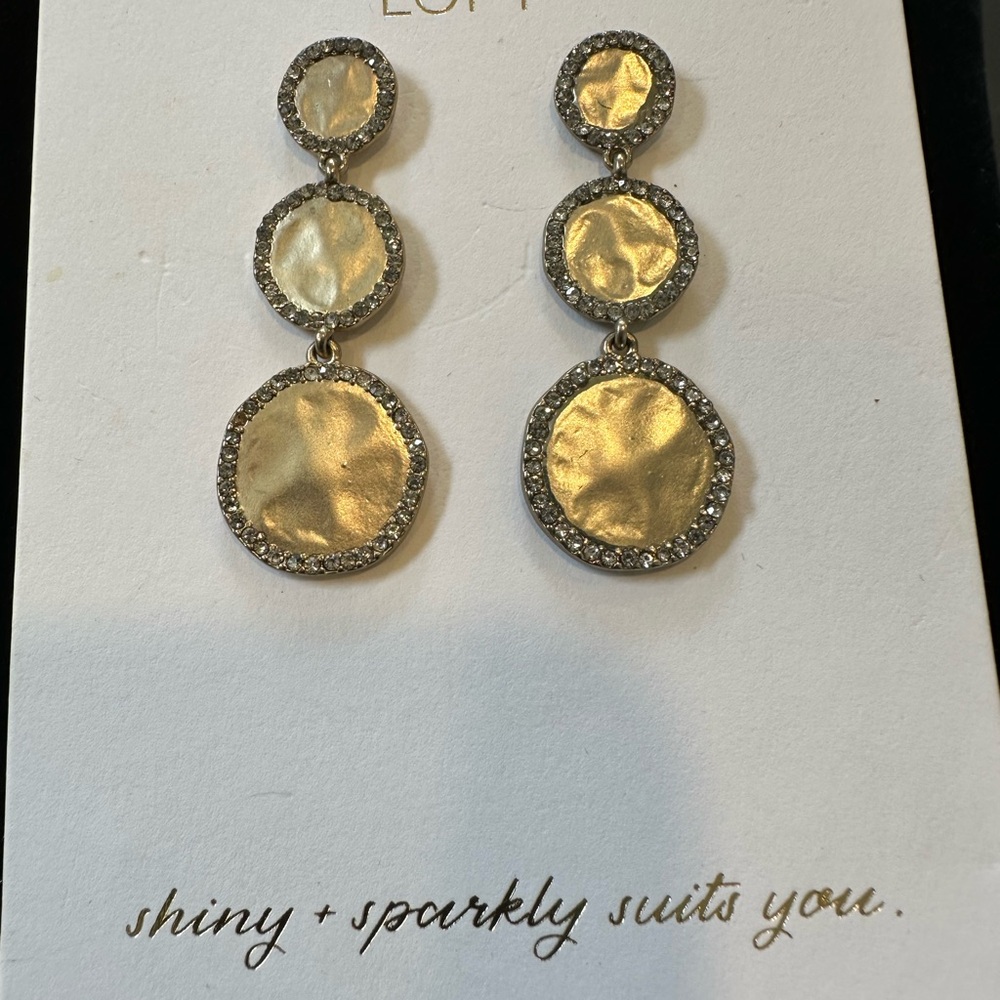 LOFT Gold Triple-Drop Earrings with Sparkling Accents NWT